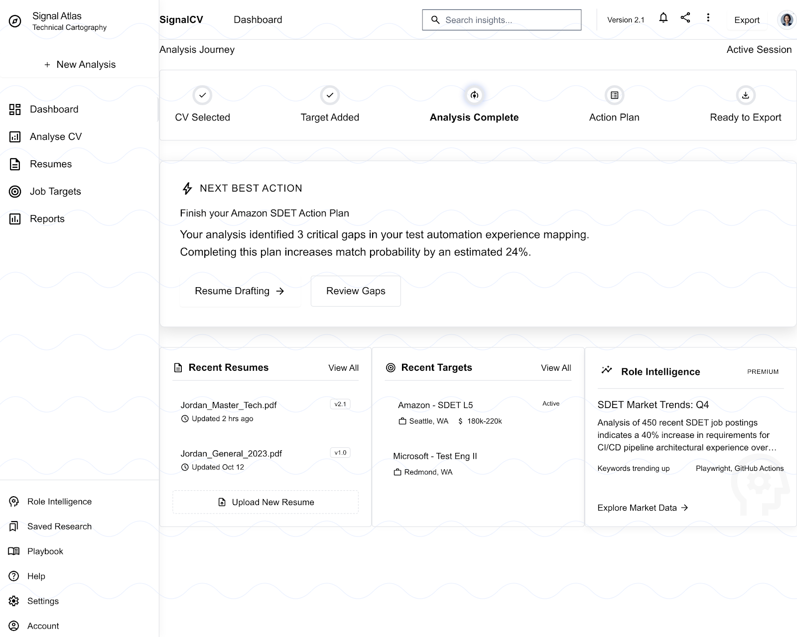 SignalCV dashboard and evidence workflow